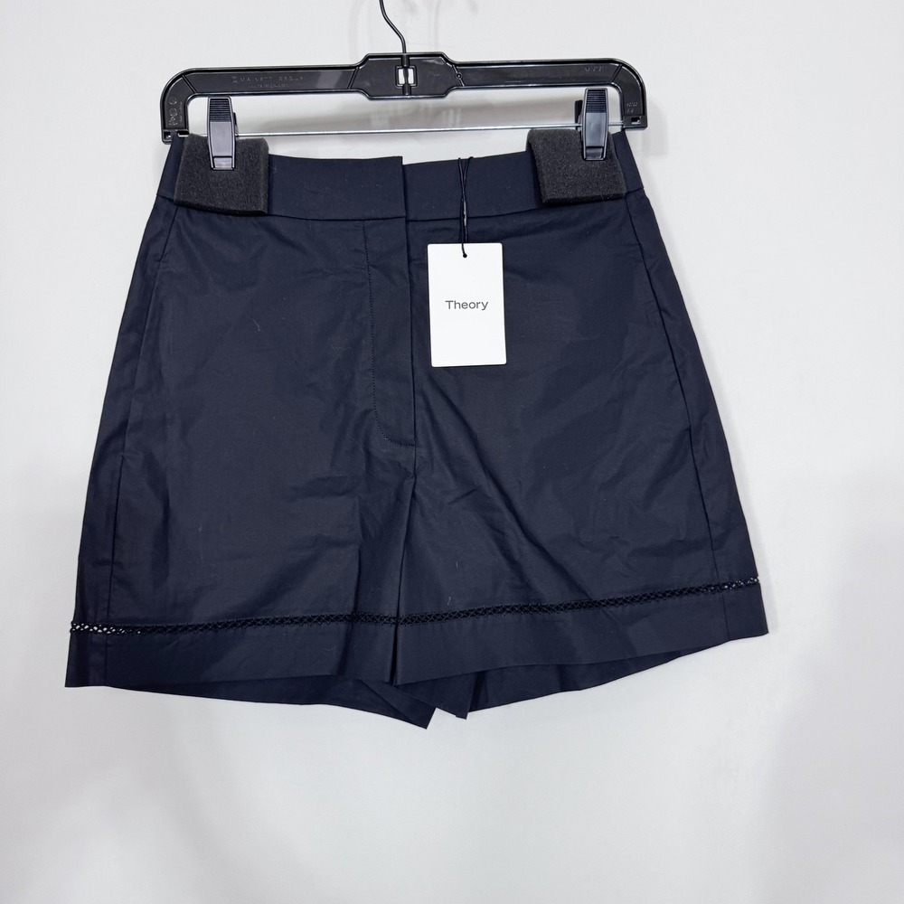 Theory Shorts Womens 00 Black City Poplin Eyelet Chino Tailored Summer NWT